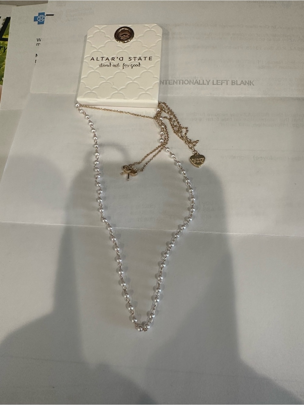 NWT Altar'd State Gold Chain with White Pearl Bead Necklace
